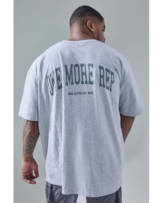 BoohooMAN Blue Plus Active Oversized One More Rep T-shirt for men