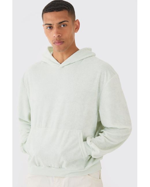 BoohooMAN Gray Oversized Boxy Towelling Hoodie for men