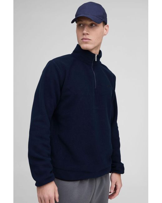 BoohooMAN Blue Regular Fit Embroidered Polar Fleece Zip Through Track Jacket for men
