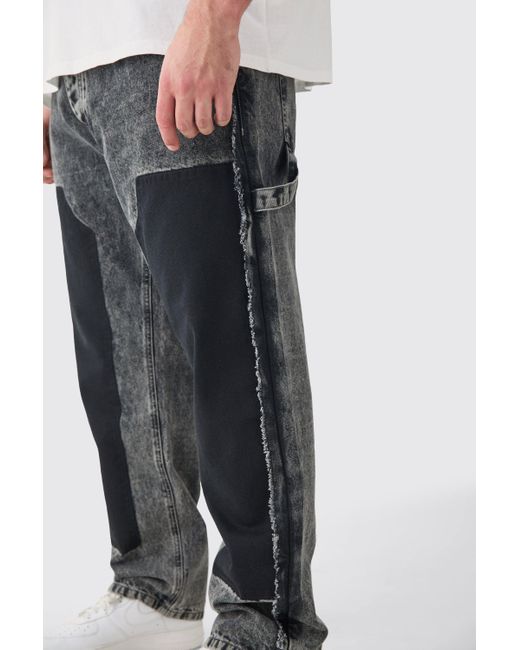 BoohooMAN Gray Plus Grey Wash Straight Fit Carpenter Jean for men