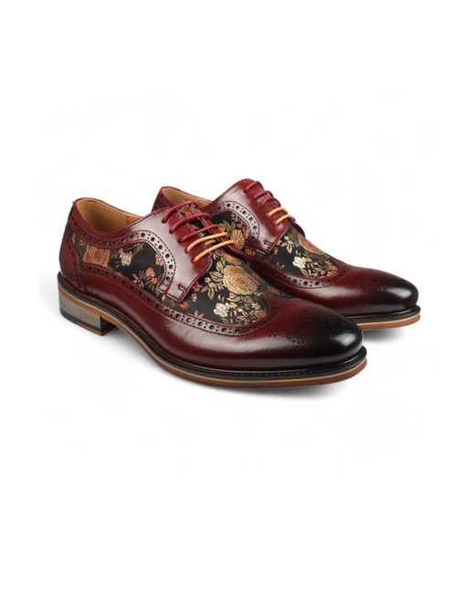 BoohooMAN Red Infinity Leather Leather Floral Print Brogue Dress Shoes - Ross for men