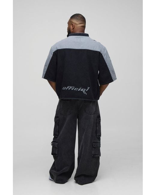 BoohooMAN Black Plus Relaxed Fit Acid Wash Cargo Jeans for men