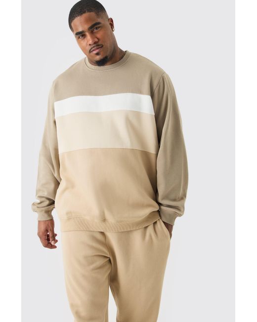BoohooMAN Natural Plus Core Colour Block Sweater Tracksuit for men