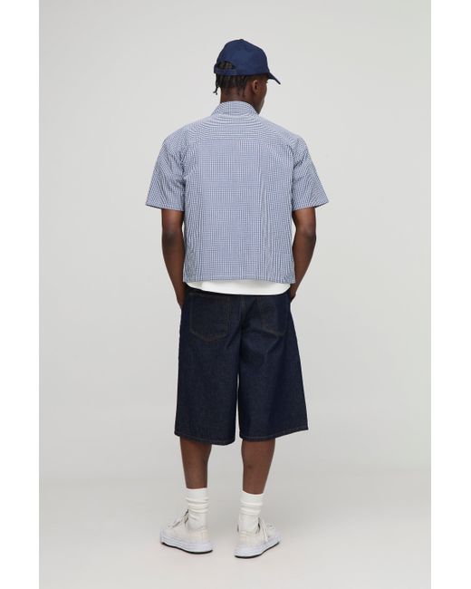 Boohoo Blue Oversized Pocket Detail Micro Plaid Boxy Shirt for men