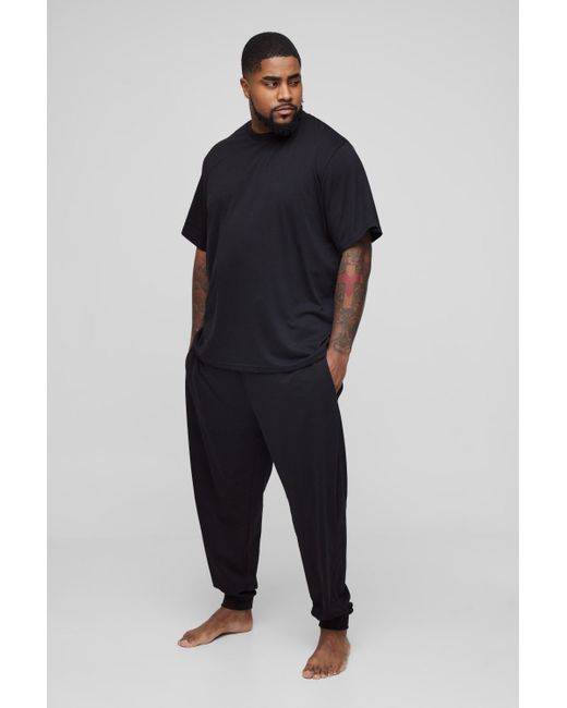 BoohooMAN Blue Plus Man Loungewear Cuffed Joggers And T-shirt Set for men