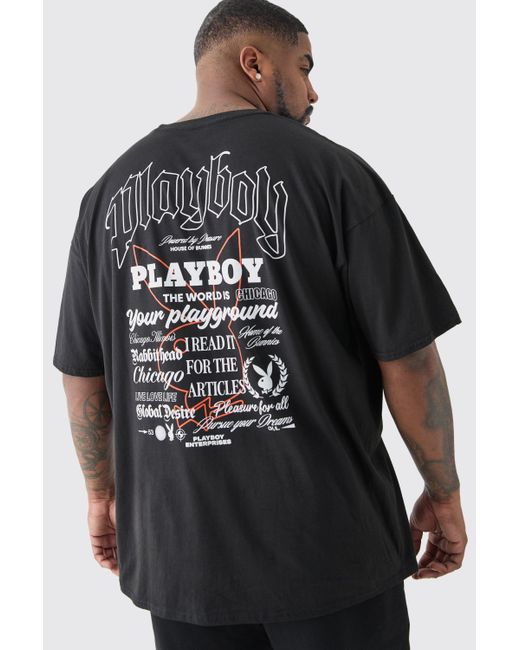 BoohooMAN Gray Plus Playboy Badge Printed Licensed T-shirt In Black for men