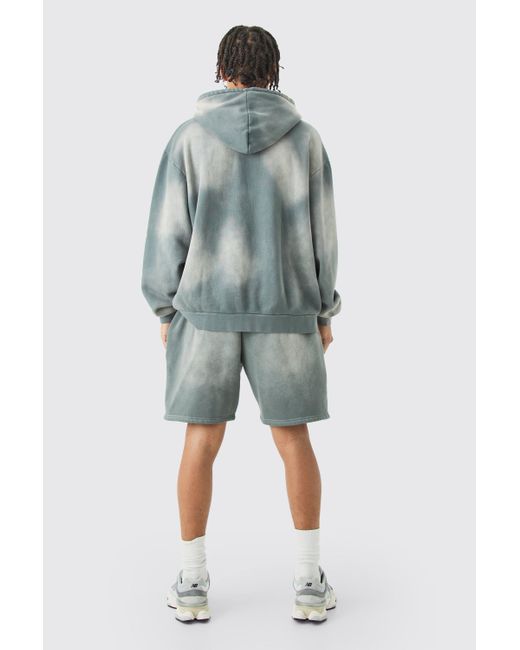BoohooMAN Blue Oversized Sun Bleach Washed Zip Through Hoodie for men