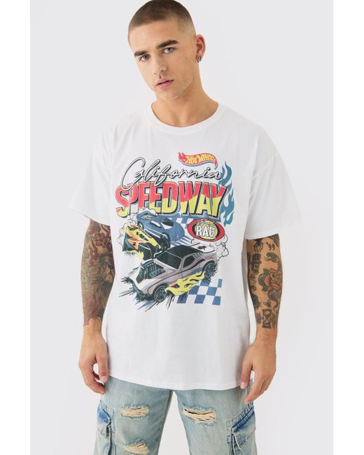 BoohooMAN White Oversized Hotwheels License T-shirt for men