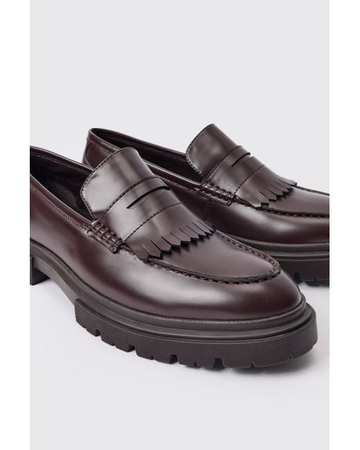 BoohooMAN Pu Chunky Sole Tassel Loafer In Brown for men