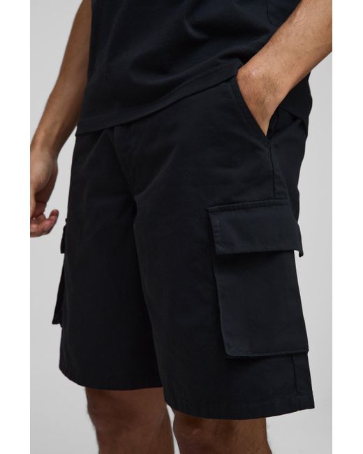 BoohooMAN Lockere Cargo Twill-Shorts in Black für Herren
