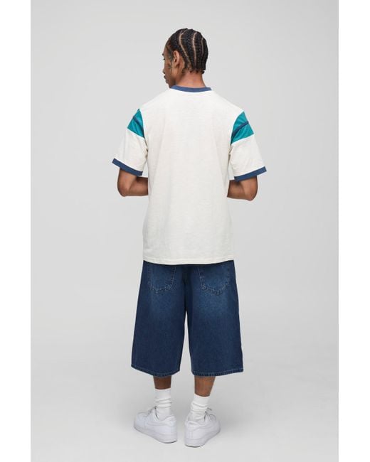 BoohooMAN Regular Fit Varsity Slub Ringer T-Shirt in Blue für Herren
