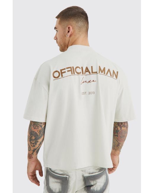BoohooMAN White Oversized Boxy Heavyweight Luxe Embroidered T-shirt for men