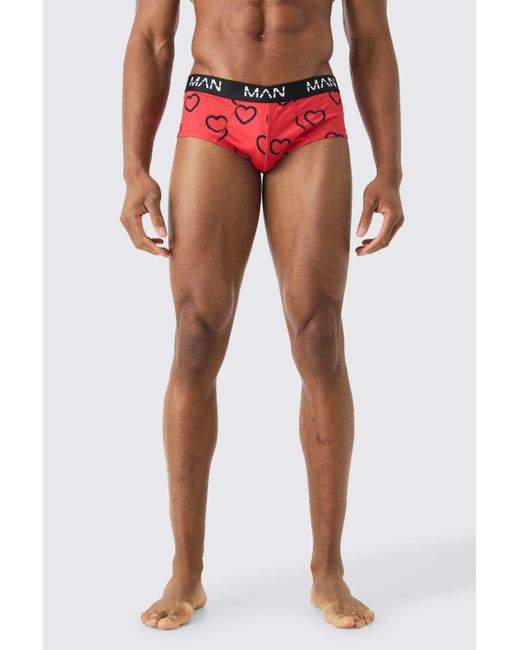 BoohooMAN Red Valentines Heart Briefs for men