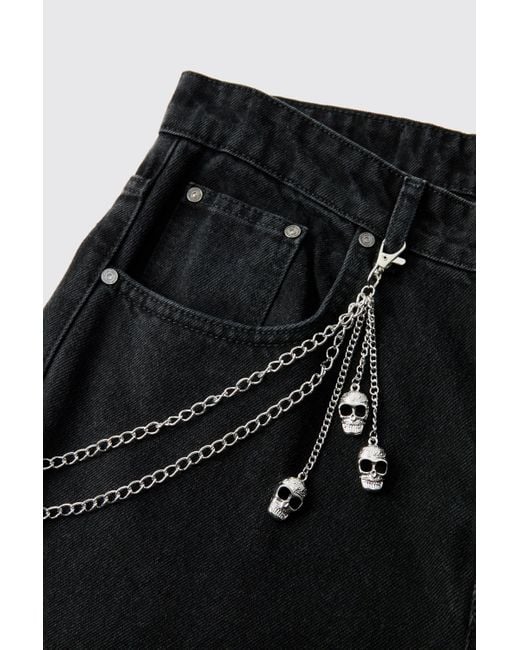 BoohooMAN Black Multi Skull Jean Chain for men