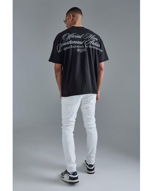BoohooMAN Black Oversized Extended Neck Slogan Embroidered Heavyweight T-shirt for men