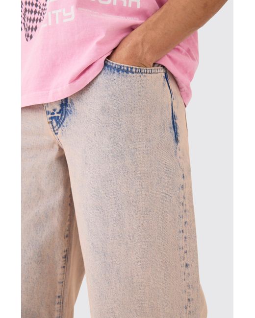 BoohooMAN Baggy Rigid Pink Tint Slit Knee Jeans for men