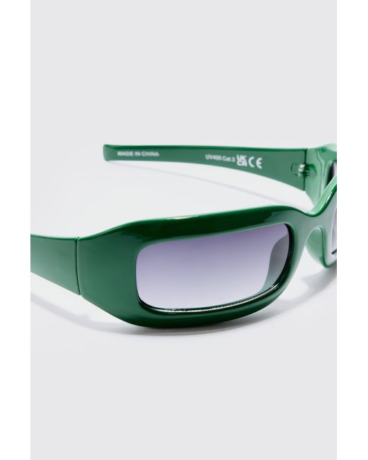 BoohooMAN Blue Chunky Wrap Around Rectangle Sunglasses In Green for men
