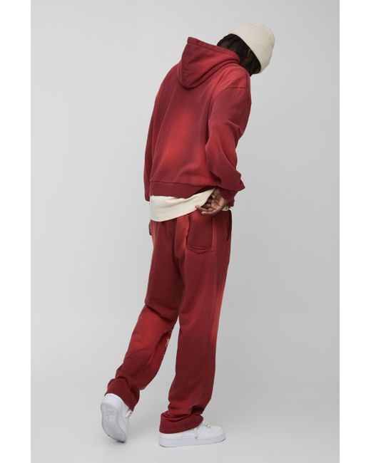 BoohooMAN Red Oversized Boxy Official Washed Distressed Pocket Tracksuit for men