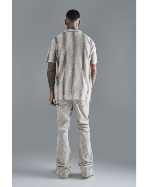 Boohoo Gray Tall Short Sleeve Oversized Revere Abstract Jacquard Shirt