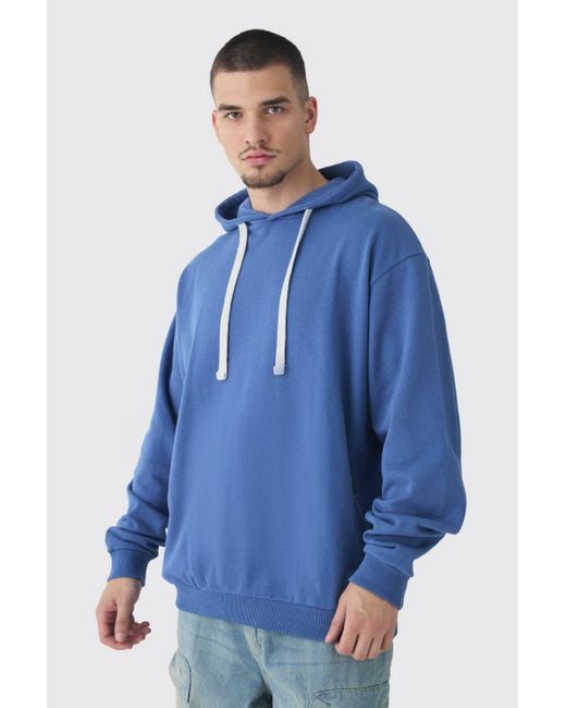 BoohooMAN Blue Tall Oversized Loopback Ribbed Applique Hoodie for men