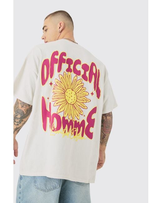 BoohooMAN Gray Oversized Floral Puff Print Wash T-shirt for men