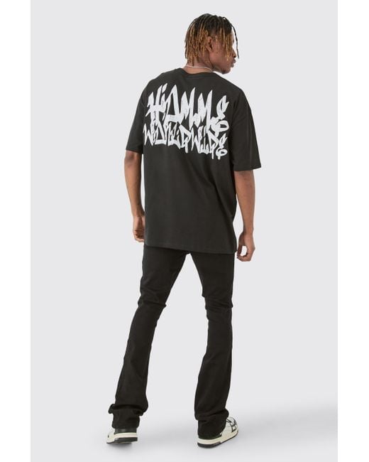 BoohooMAN Tall Graffiti Homme Worldwide Back Print T-shirt In Black for men