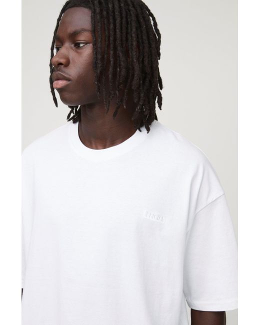 Hombre. Camiseta Oversize Recta Con Cuello De Caja Boohoo de color White
