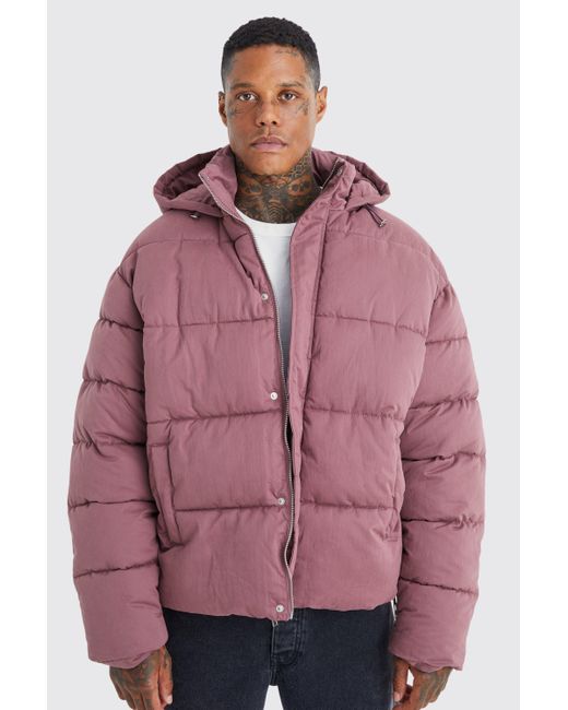 BoohooMAN Pink Boxy Crinkle Nylon Puffer for men