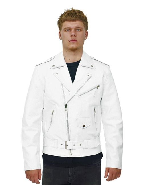 BoohooMAN White Infinity Leather Fringe Hide Leather Biker Jacket- Tokyo for men