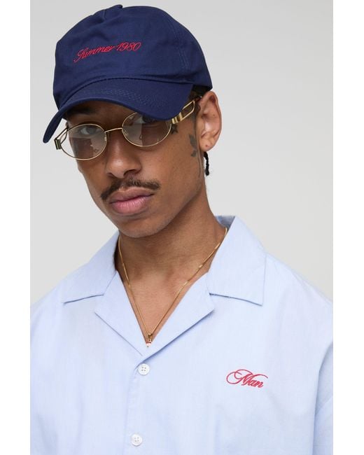 BoohooMAN Blue Slogan Embroidered Cap for men