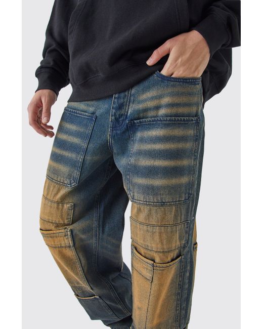 BoohooMAN Lockere Cargo-Jeans mit Taschen in Blue für Herren