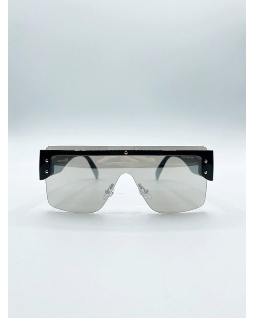 BoohooMAN Svnx Oversized Flat Top Sunglasses With Mirrored Lens In Black for men