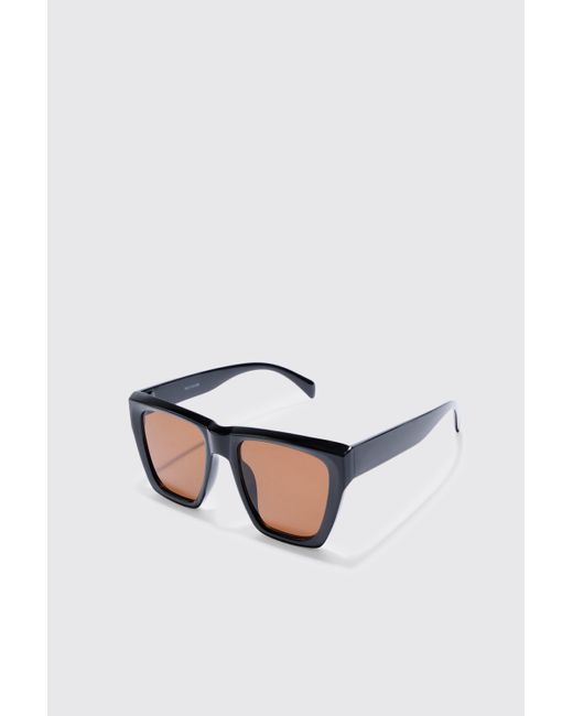 BoohooMAN White Square Sunglasses With Brown Lens In Black for men