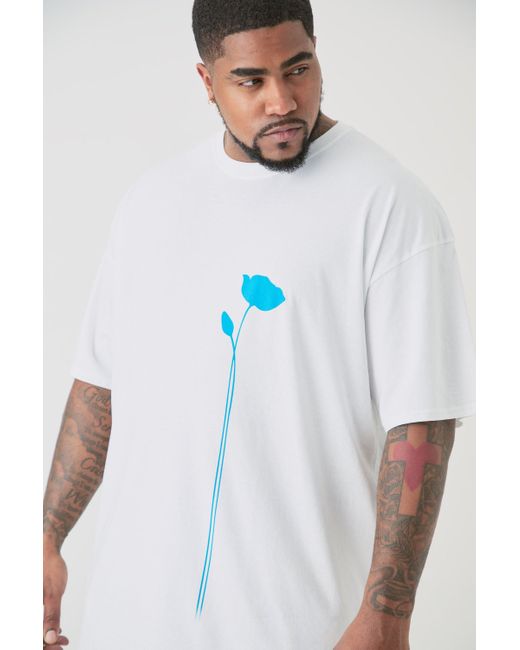 BoohooMAN White Plus Floral Line Drawing T-shirt for men