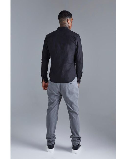 BoohooMAN Blue Long Sleeve Stretch Fit Shirt for men