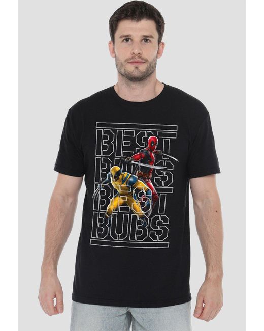 BoohooMAN Marvel Deadpool & Wolverine Best Bubs Stencil T-shirt, Black for men