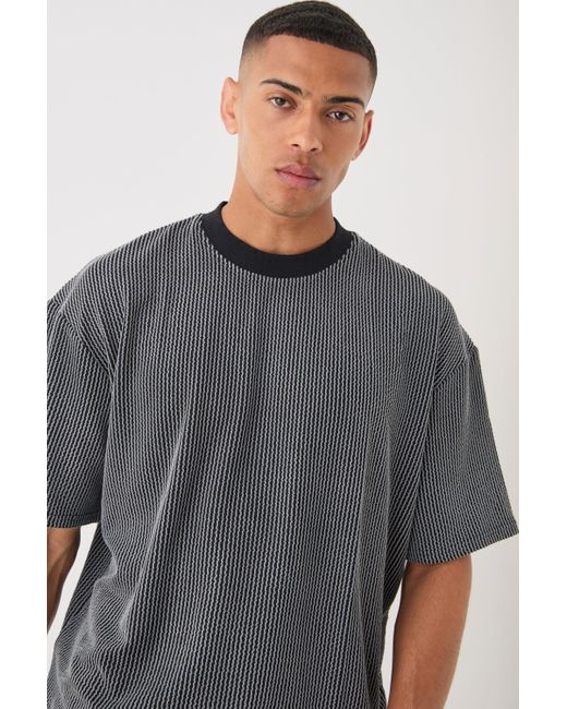 BoohooMAN Oversized Boxy Extended Neck Stripe Texture T-shirt in Gray für Herren