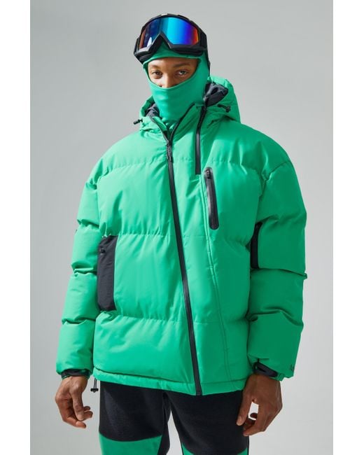 BoohooMAN Green Oversized Ski Puffer Jacket for men