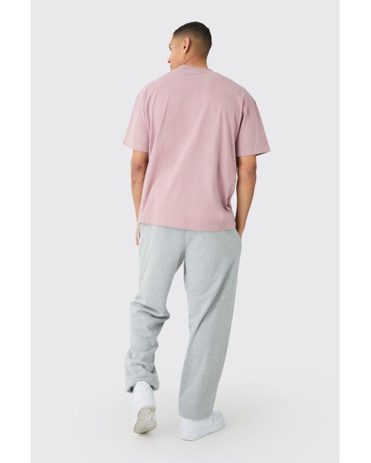 BoohooMAN Pink Oversized Extended Neck Boxy Heavyweight T-shirt for men