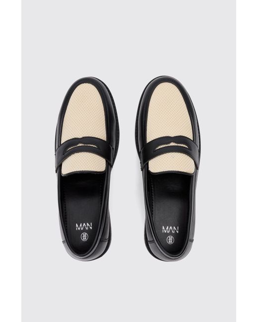 BoohooMAN Black Contrast Panel Mesh Loafer for men