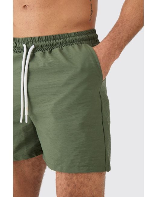 BoohooMAN Green Short Length Plain Crinkle Trunks for men