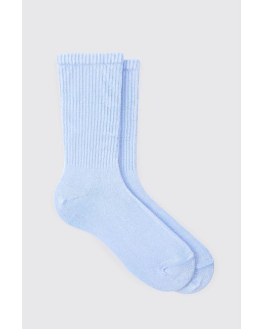 BoohooMAN Acid Wash Plain Ribbed Sports Socks In Light Blue for men