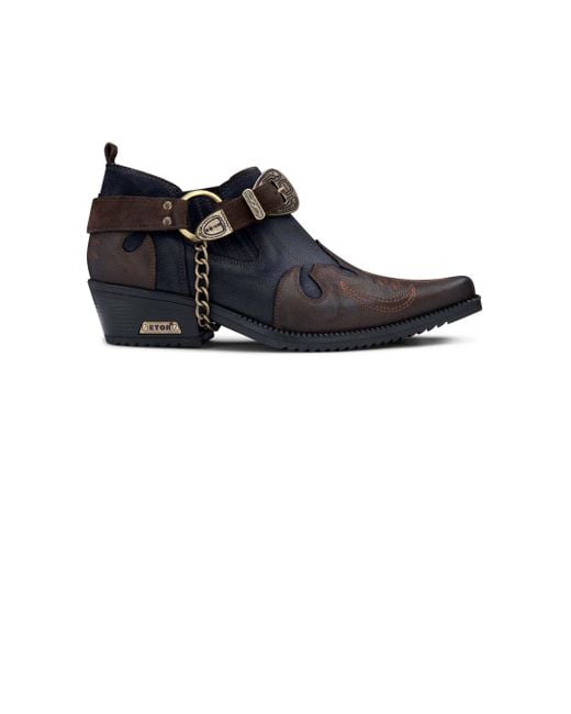 BoohooMAN Black Infinity Leather Men's Navy/brown Leather Metal Chain Winklepicker Cowboy Shoes for men