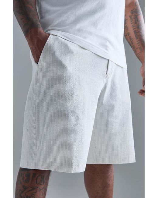 BoohooMAN Plus Stripe Seersucker Drawcord Regular Fit Shorts in Gray für Herren