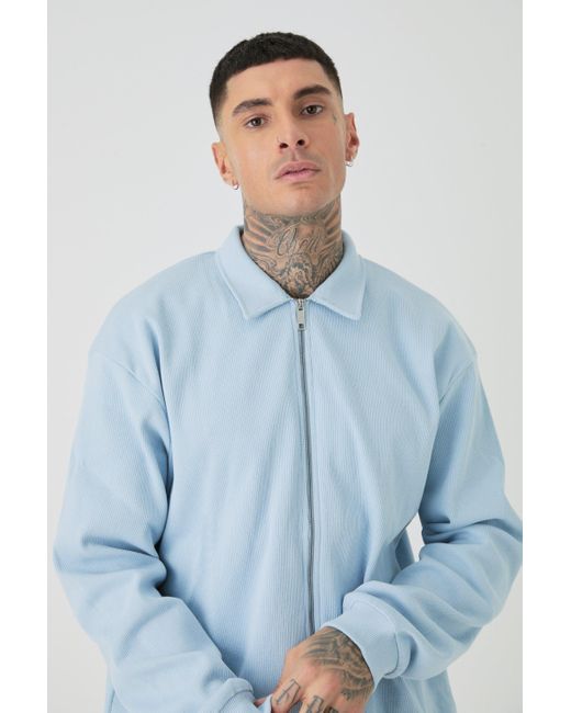 BoohooMAN Blue Tall Oversized Heavyweight Ribbed Jacket for men