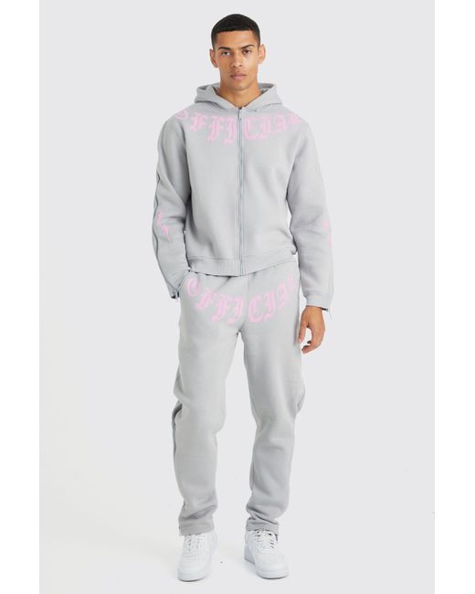 BoohooMAN Gray Official Boxy Zip Detail Hooded Tracksuit for men