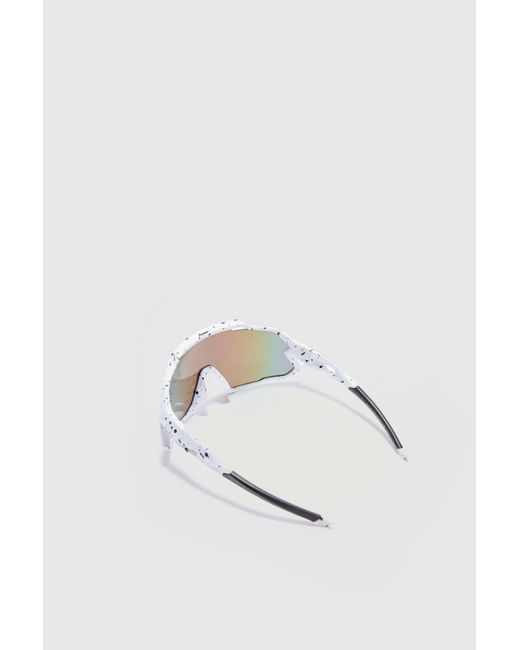 BoohooMAN Blue Mirror Lens Visor Sunglasses In White for men