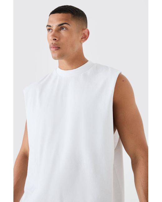 BoohooMAN White Drop Armhole Extended Neck Heavy Tank for men