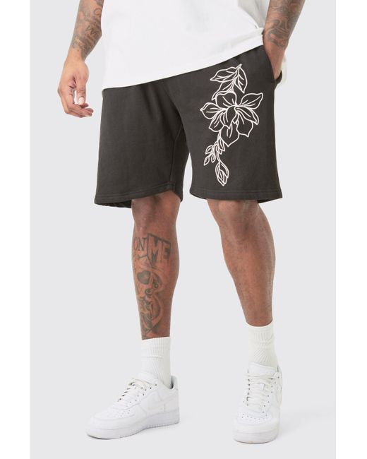 BoohooMAN Black Plus Loose Fit Line Drawing Jersey Shorts for men