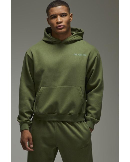 BoohooMAN Green One More Rep Oversized Boxy Embossed Hoodie for men